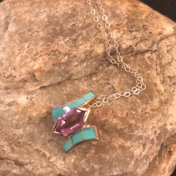 Sterling Silver Turquoise Amythest Pendant